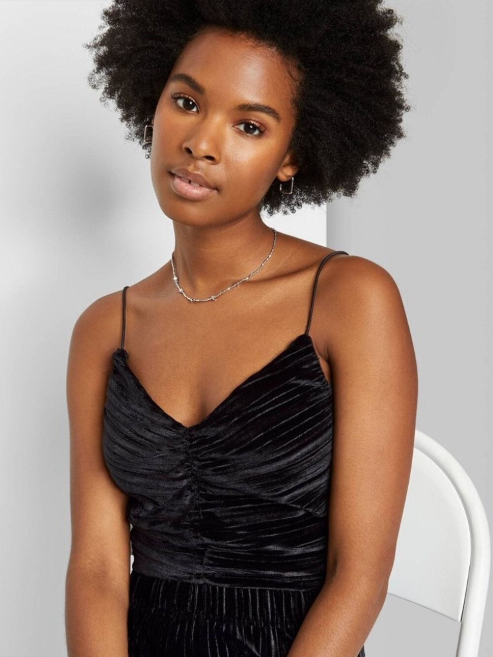 Wild Fable Women's Slim Fit Cinched Front Velvet Tiny Tank Top in Black New With